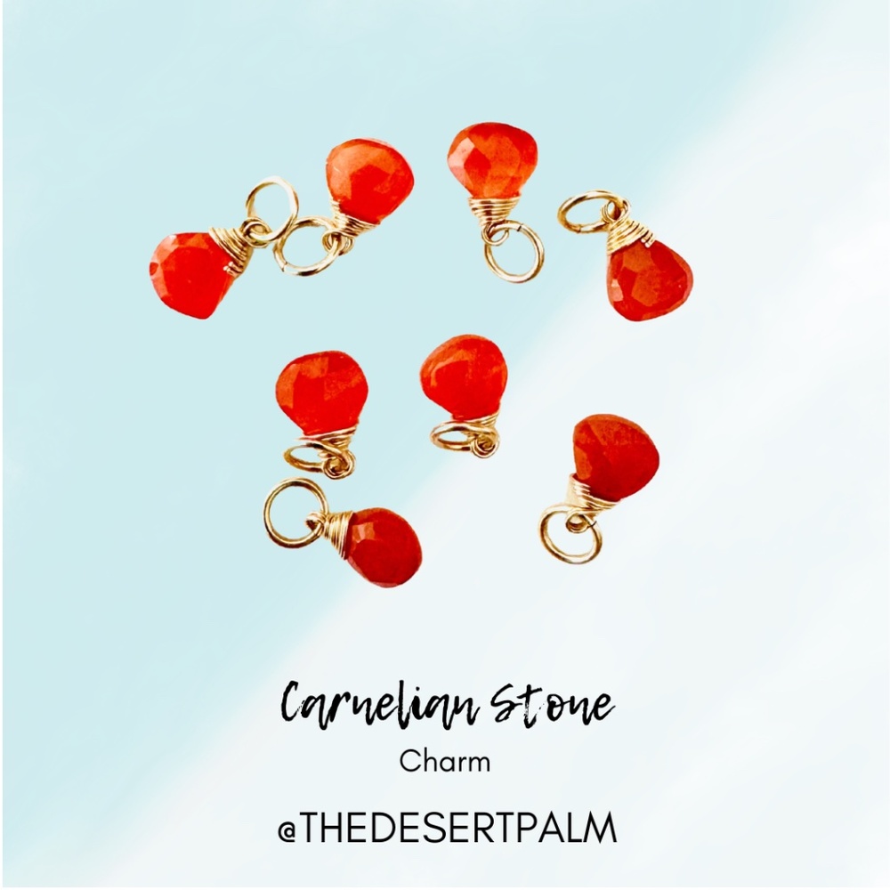 14k Gold Filled Carnelian Stone Charm – Orange Briolette Drop Pendant